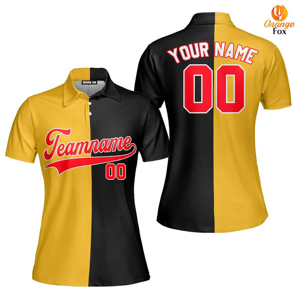 Custom Black Red Gold Custom Polo Shirt For Women