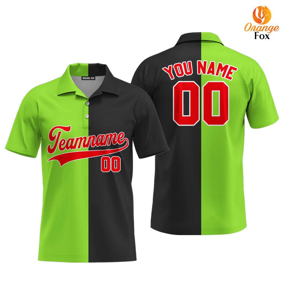 Custom Black Red Neon Green Split Fashion Custom Polo Shirt For Men