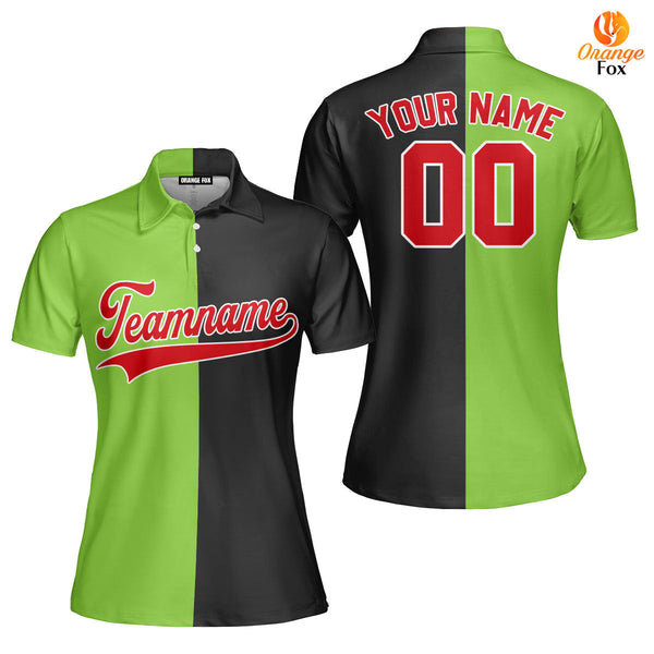 Custom Black Red Neon Green Split Fashion Custom Polo Shirt For Women