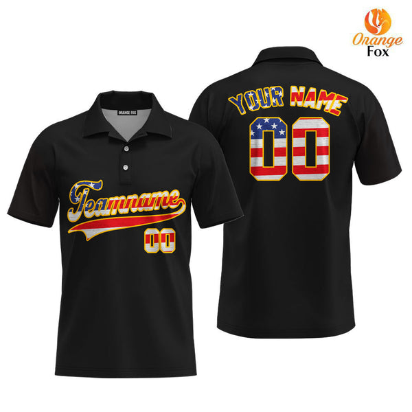 Custom Black Retro American Custom Polo Shirt For Men