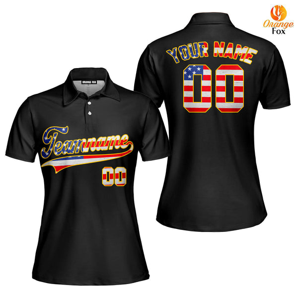 Custom Black Retro American Custom Polo Shirt For Women