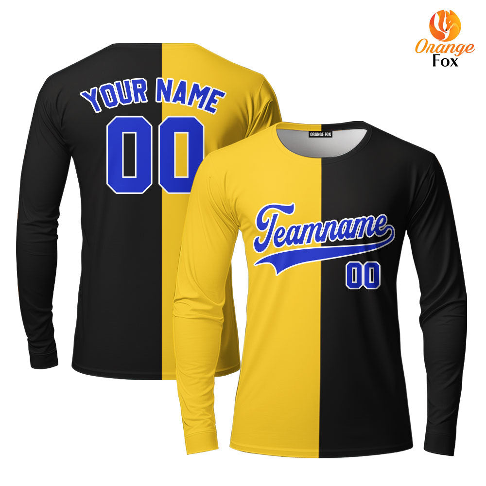 Custom Black Royal Gold Custom Long Sleeve T-Shirt For Men & Women