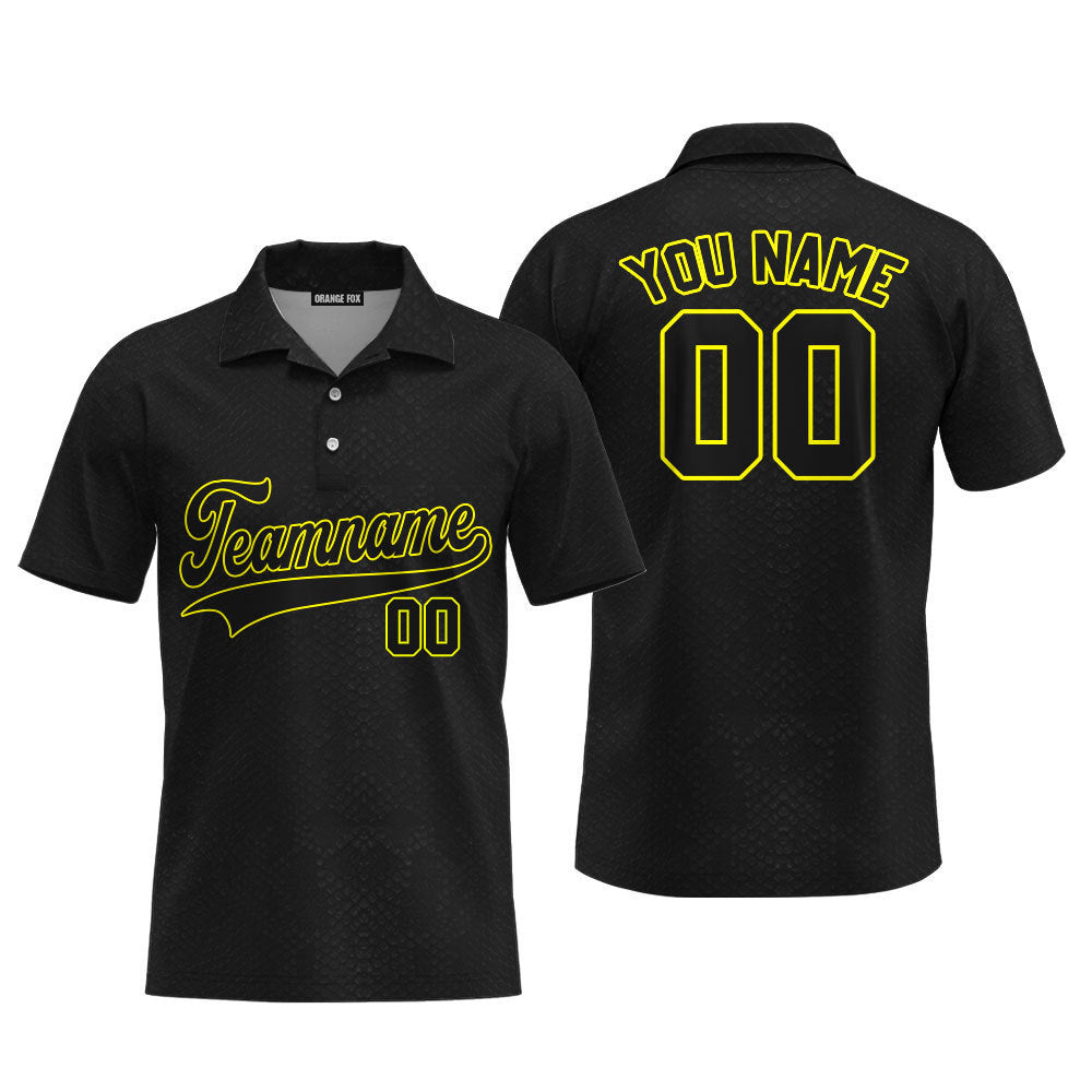 Custom Black Snakeskin Gold Yellow Custom Polo Shirt For Men