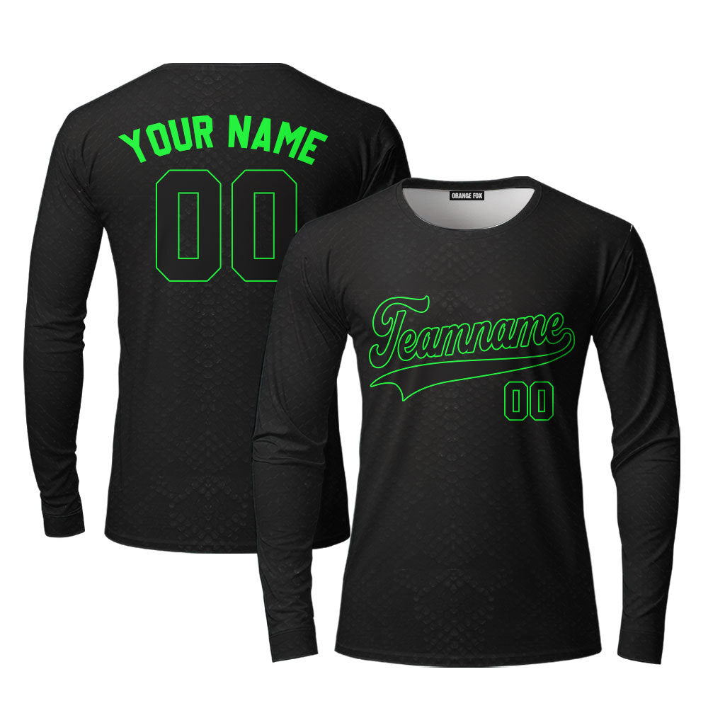 Custom Black Snakeskin Neon Green Custom Long Sleeve T-Shirt For Men & Women