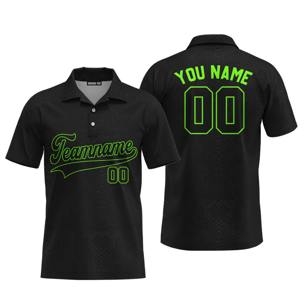 Custom Black Snakeskin Neon Green Custom Polo Shirt For Men