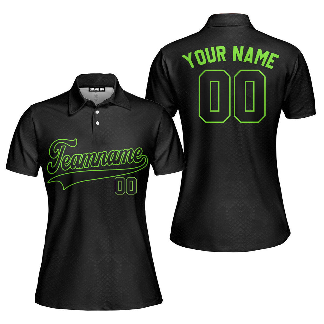 Custom Black Snakeskin Neon Green Custom Polo Shirt For Women