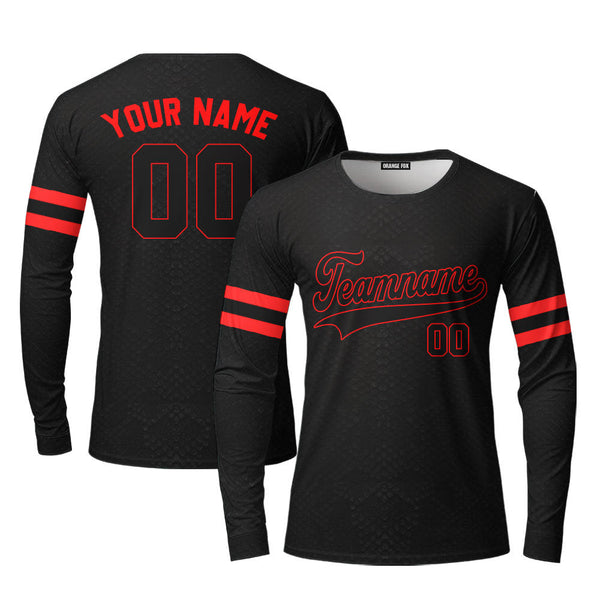 Custom Black Snakeskin Red Custom Long Sleeve T-Shirt For Men & Women