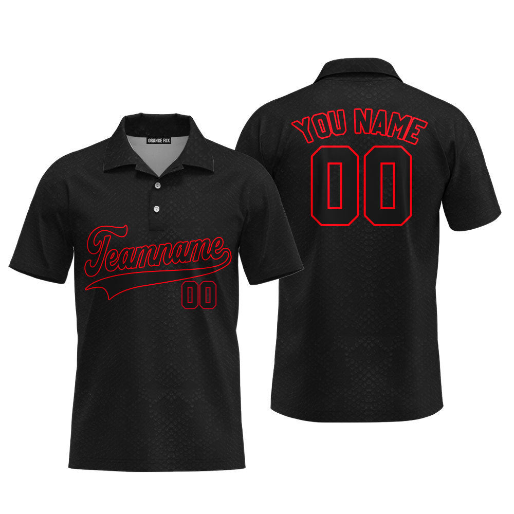 Custom Black Snakeskin Red Custom Polo Shirt For Men