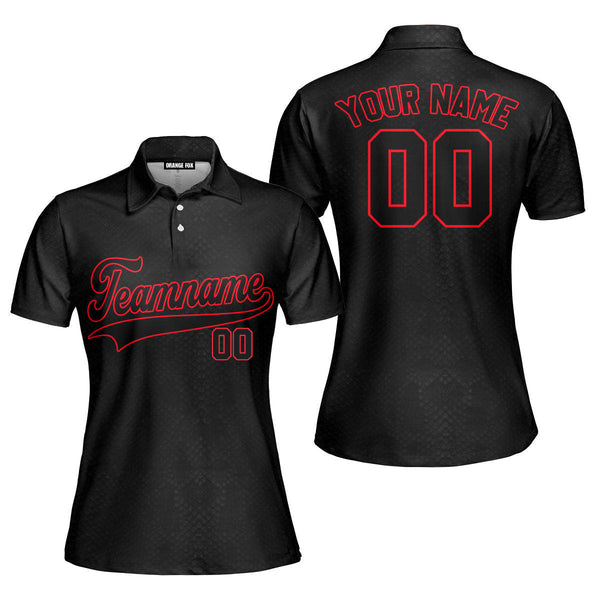 Custom Black Snakeskin Red Custom Polo Shirt For Women