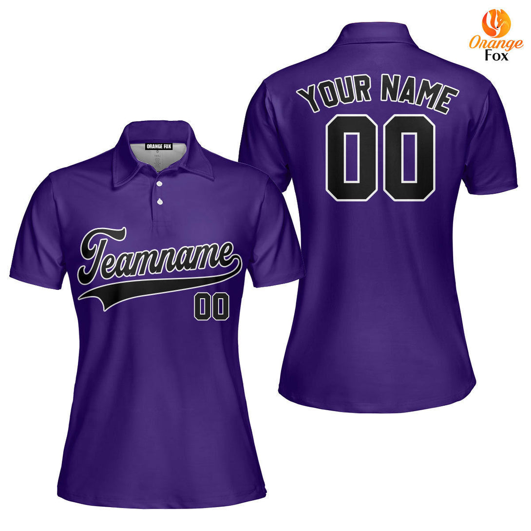 Custom Black White And Purple Custom Polo Shirt For Women