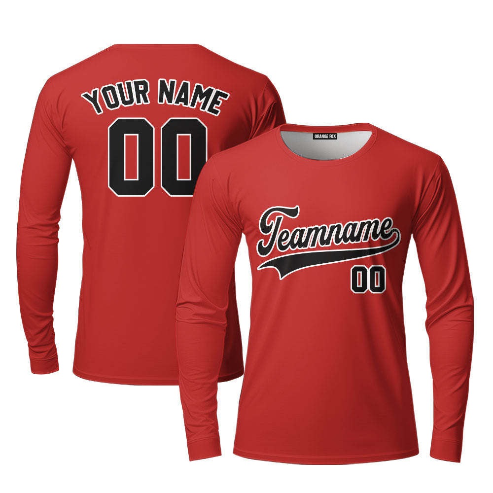 Custom Black White And Red Custom Long Sleeve T-Shirt For Men & Women