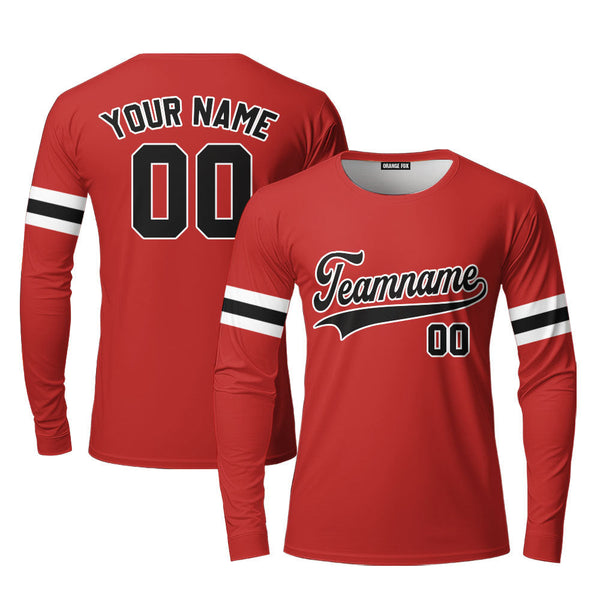 Custom Black White And Red Custom Long Sleeve T-Shirt For Men & Women