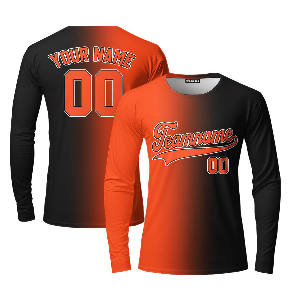 Custom Black White Orange Fade Fashion Custom Long Sleeve T-Shirt For Men & Women