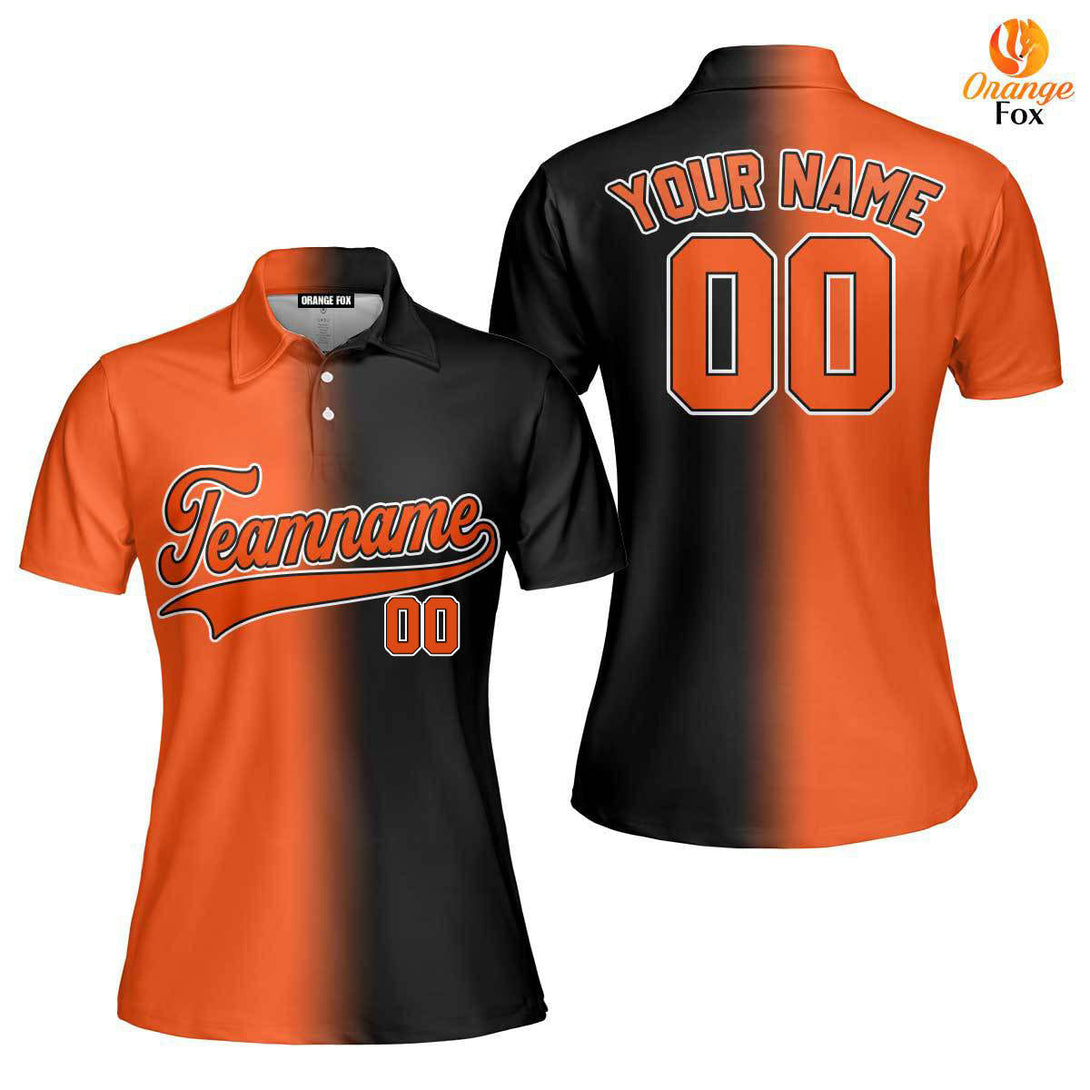 Custom Black White Orange Fade Fashion Custom Polo Shirt For Women