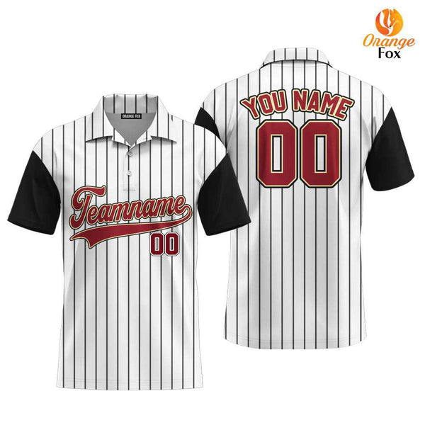 Custom Black White Pinstripe Crimson Cream Raglan Sleeves Custom Polo Shirt For Men