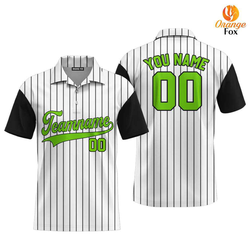 Custom Black White Pinstripe Kelly Green Black Raglan Sleeves Custom Polo Shirt For Men