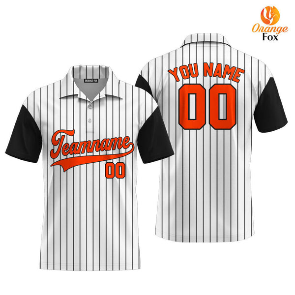 Custom Black White Pinstripe Orange Black Raglan Sleeves Custom Polo Shirt For Men