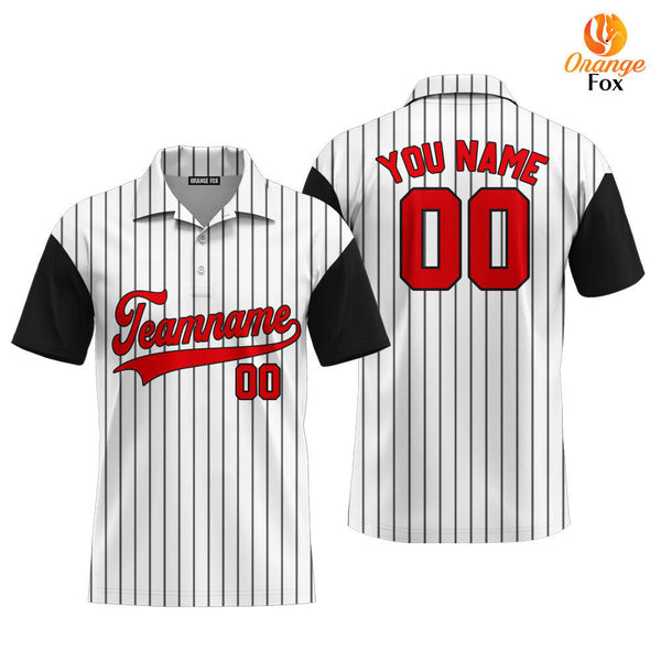 Custom Black White Pinstripe Red Black Raglan Sleeves Custom Polo Shirt For Men