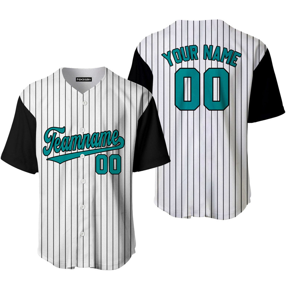 Custom Black White Pinstripe Teal Black Raglan Sleeves Baseball Jerseys For Men & Women