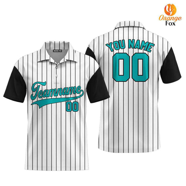 Custom Black White Pinstripe Teal Black Raglan Sleeves Custom Polo Shirt For Men