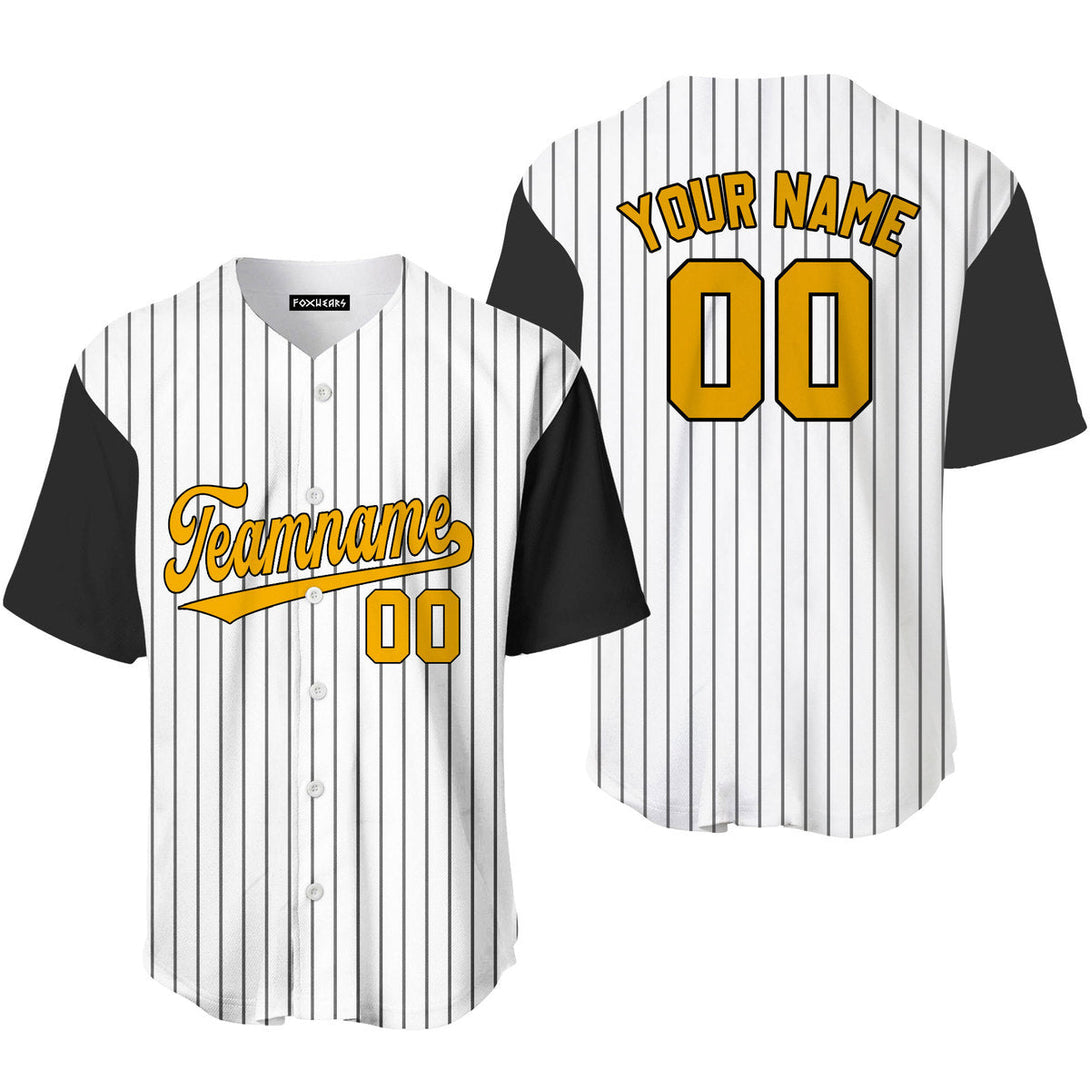 Custom Black White Pinstripe Yellow Black Raglan Sleeves Baseball Jerseys For Men & Women