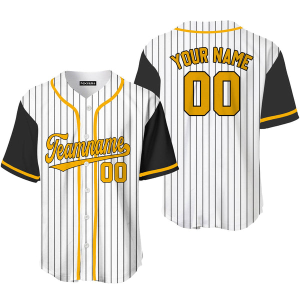 Custom Black White Pinstripe Yellow Black Raglan Sleeves Baseball Jerseys For Men & Women