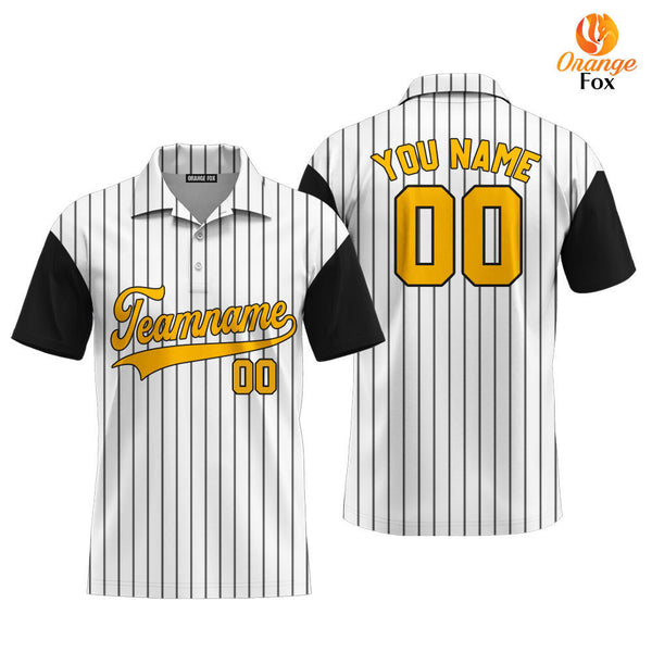 Custom Black White Pinstripe Yellow Black Raglan Sleeves Custom Polo Shirt For Men