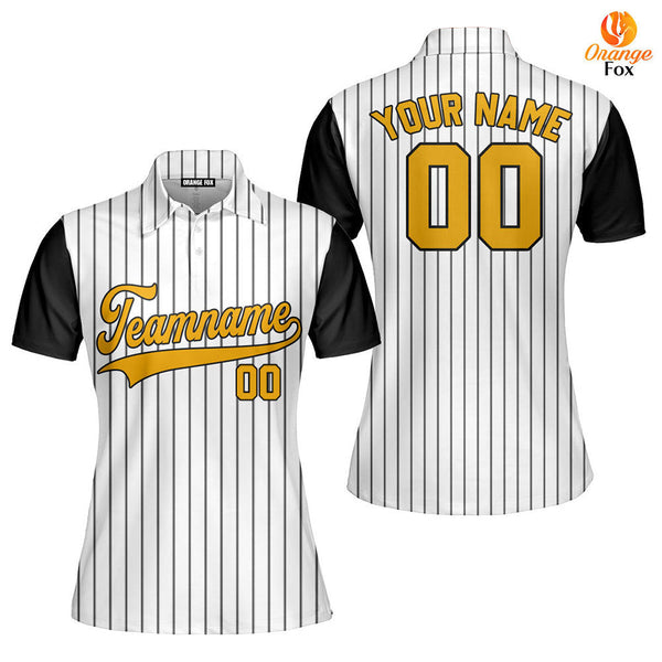 Custom Black White Pinstripe Yellow Black Raglan Sleeves Custom Polo Shirt For Women