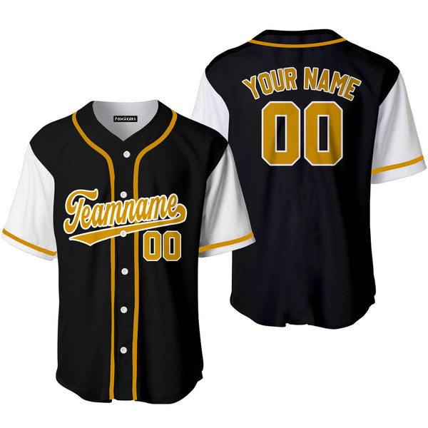 Custom Black White Raglan Gold White Baseball Jerseys For Men & Women