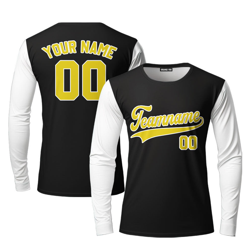 Custom Black White Raglan Gold White Custom Long Sleeve T-Shirt For Men & Women