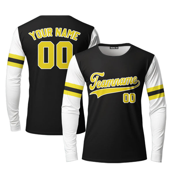 Custom Black White Raglan Gold White Custom Long Sleeve T-Shirt For Men & Women