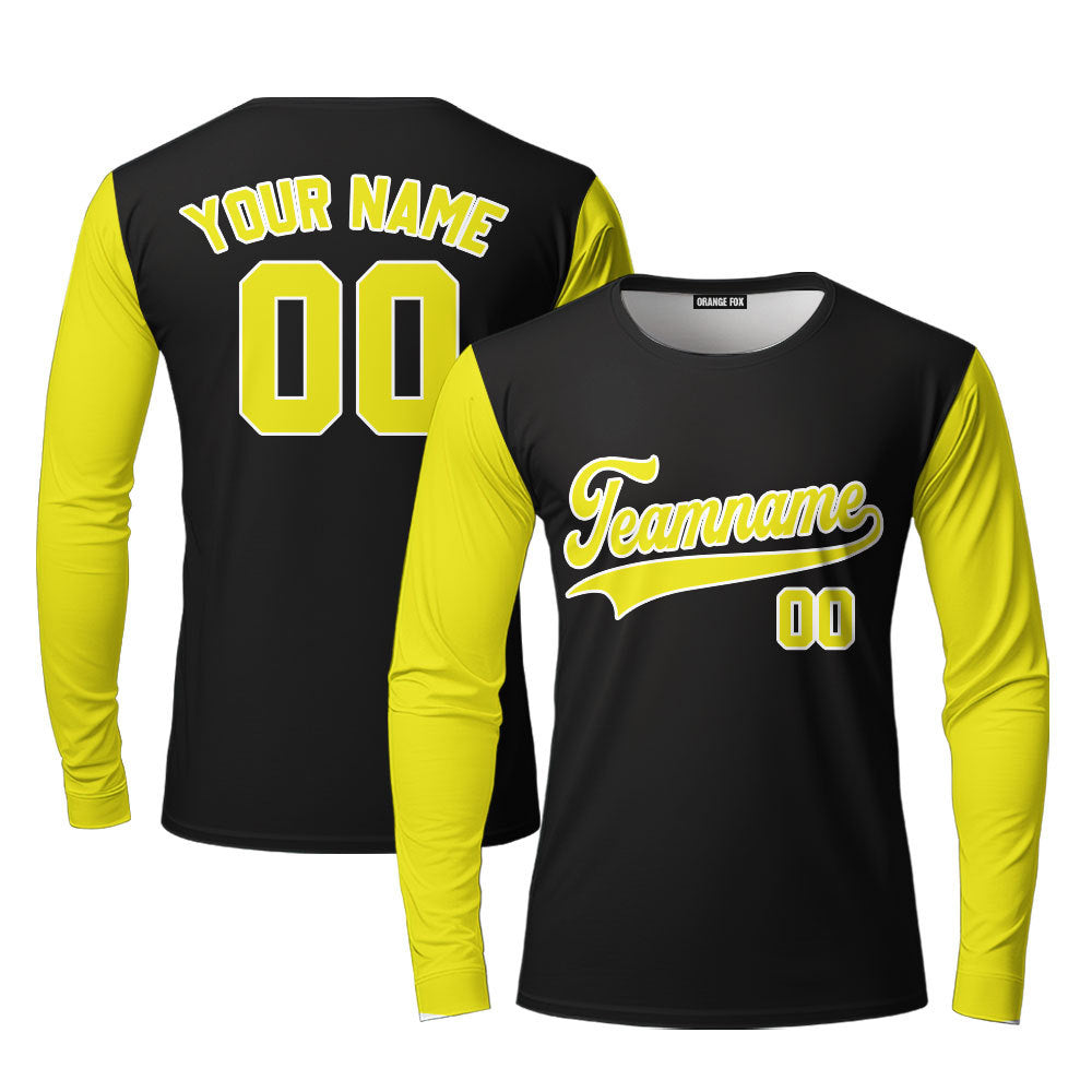 Custom Black Yellow Raglan Yellow White Custom Long Sleeve T-Shirt For Men & Women