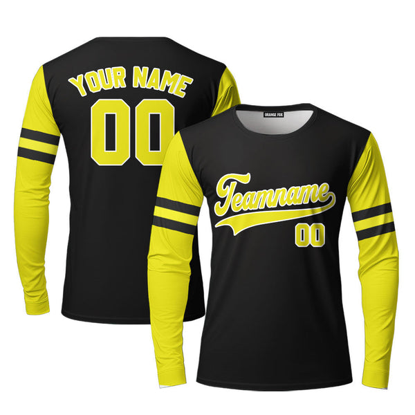 Custom Black Yellow Raglan Yellow White Custom Long Sleeve T-Shirt For Men & Women