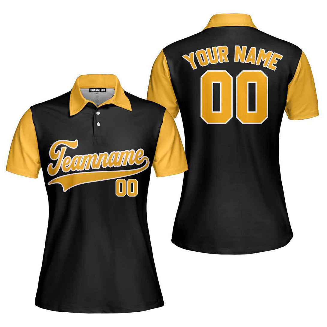 Custom Black Yellow Raglan Yellow White Custom Polo Shirt For Women