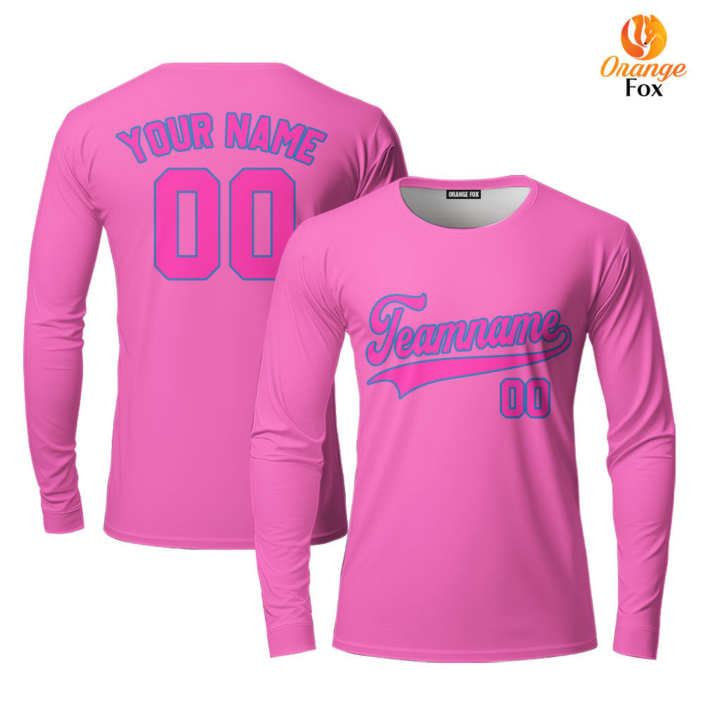 Custom Blue And Pink Custom Long Sleeve T-Shirt For Men & Women