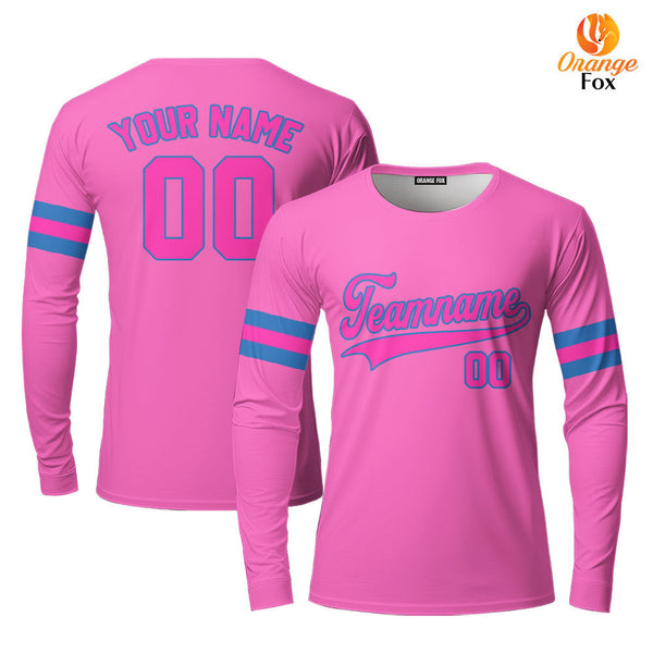 Custom Blue And Pink Custom Long Sleeve T-Shirt For Men & Women