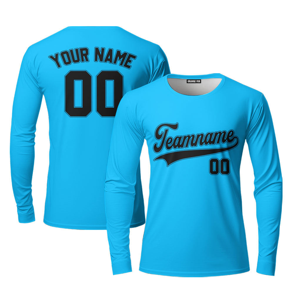 Custom Blue Black Fade Custom Long Sleeve T-Shirt For Men & Women