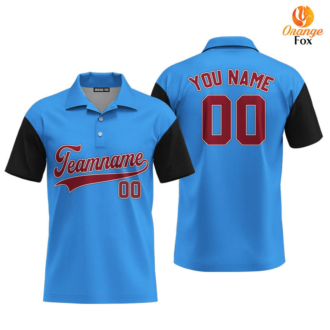 Custom Blue Black Raglan Crimson Custom Polo Shirt For Men