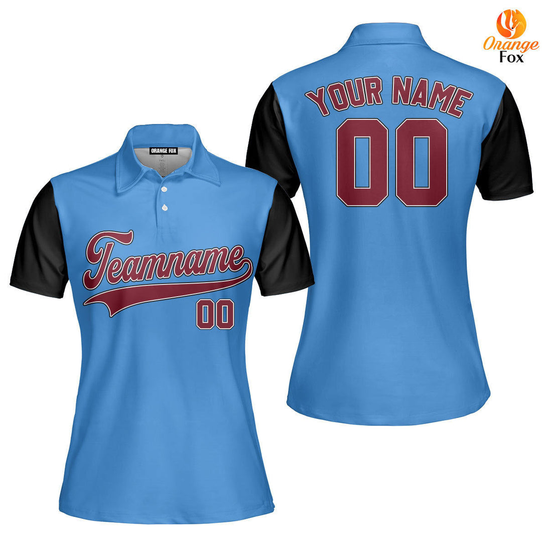 Custom Blue Black Raglan Crimson Custom Polo Shirt For Women