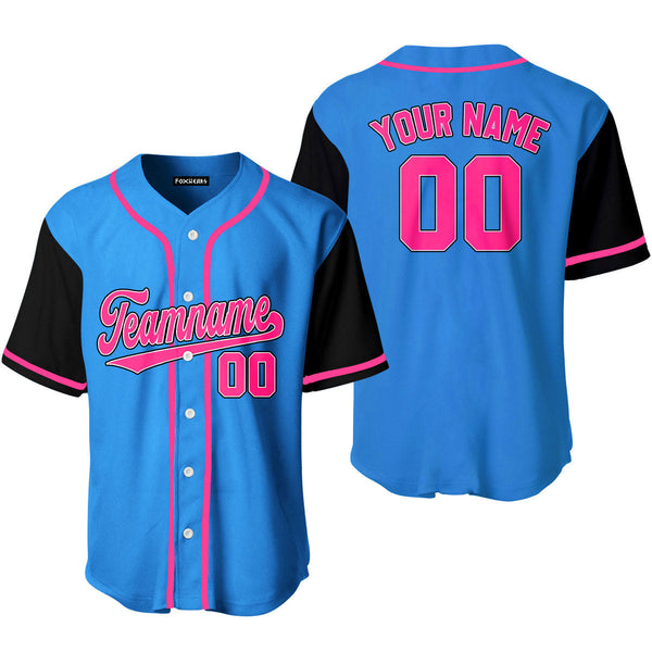 Custom Blue Black Raglan Pink Baseball Jerseys For Men & Women