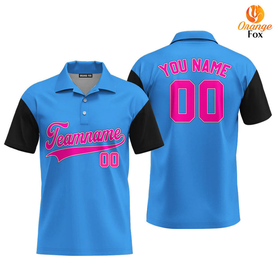 Custom Blue Black Raglan Pink Custom Polo Shirt For Men