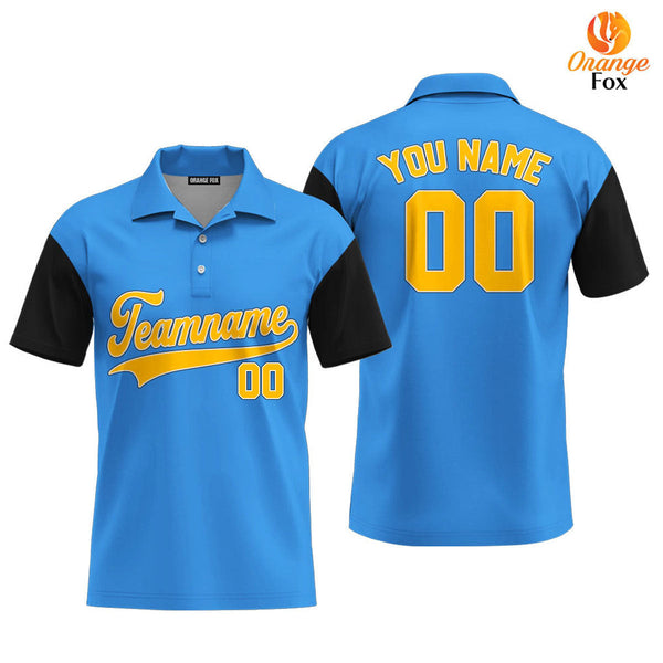 Custom Blue Black Raglan Yellow Custom Polo Shirt For Men