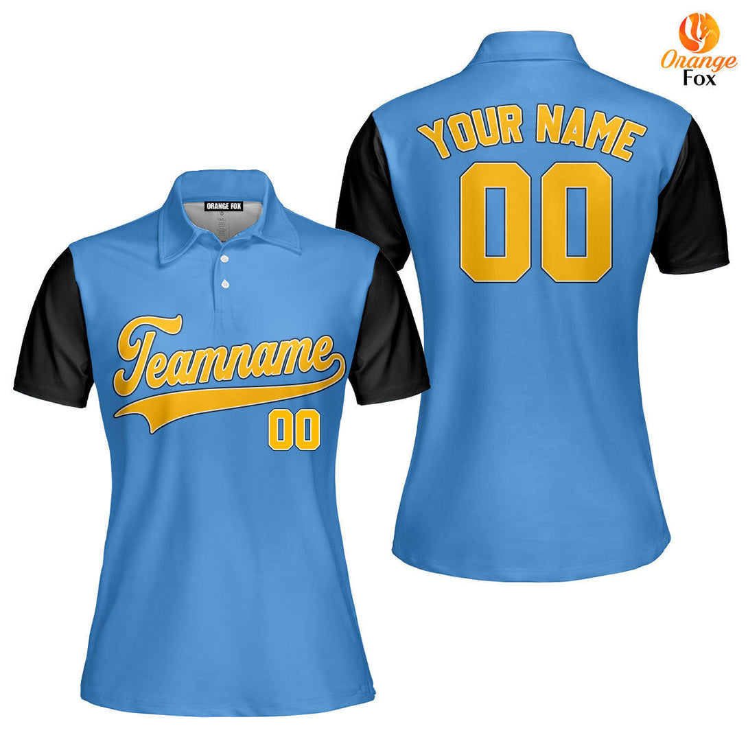 Custom Blue Black Raglan Yellow Custom Polo Shirt For Women