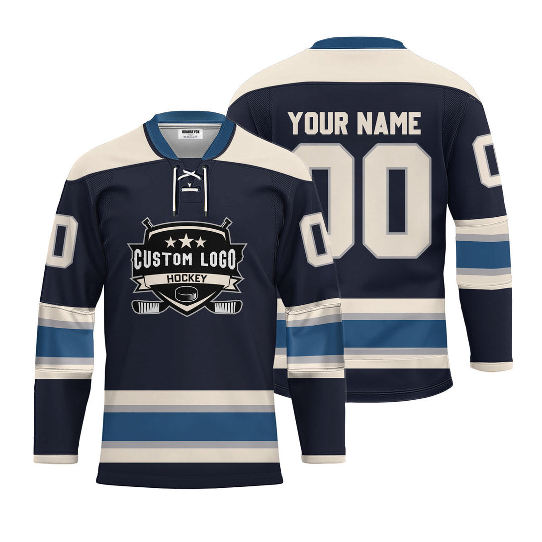 Custom Blue Columbus Lace Neck Hockey Jersey For Men & Women