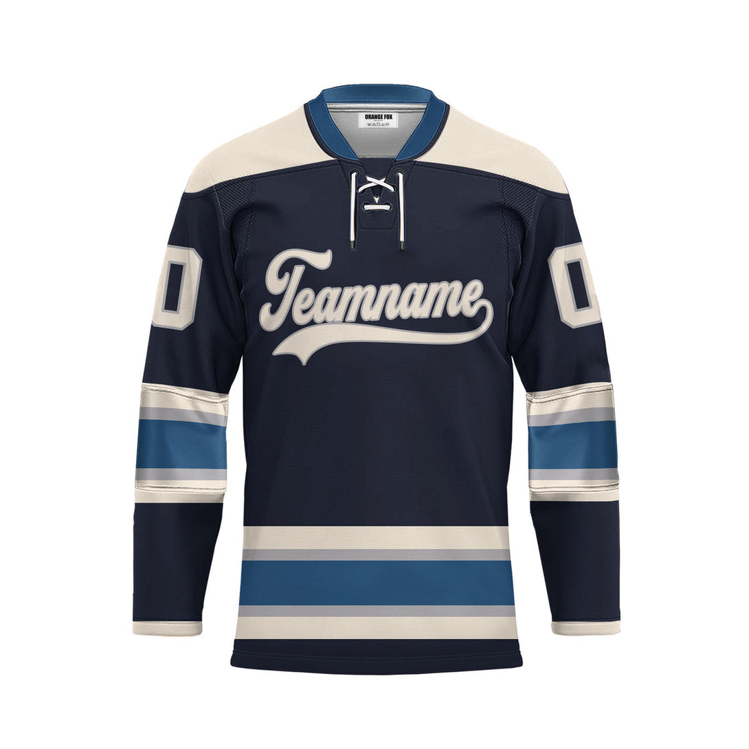 Custom Blue Columbus Lace Neck Hockey Jersey For Men & Women