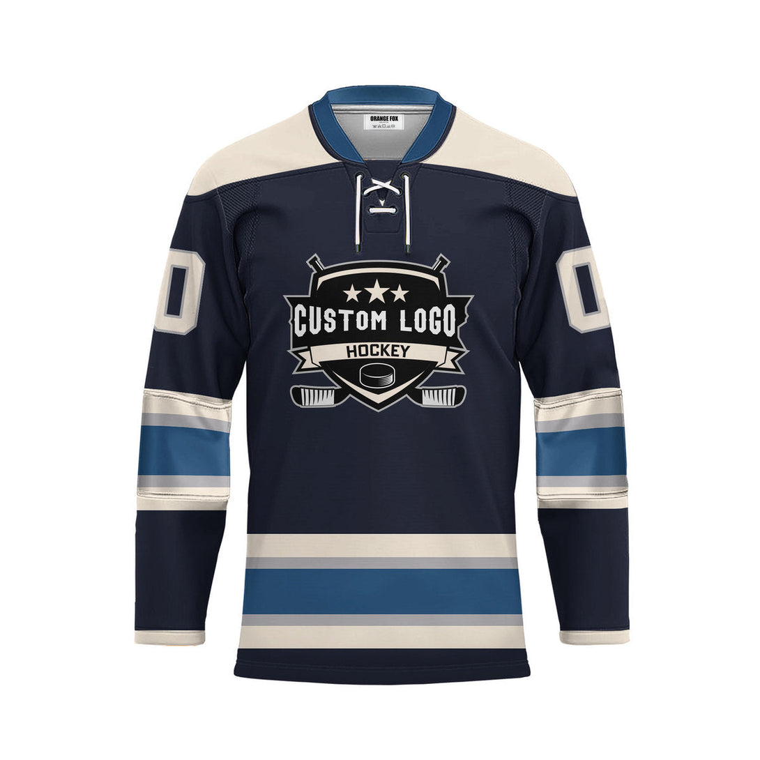 Custom Blue Columbus Lace Neck Hockey Jersey For Men & Women