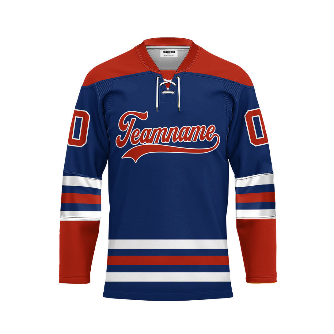 Custom Blue Edmonton Lace Neck Hockey Jersey For Men & Women