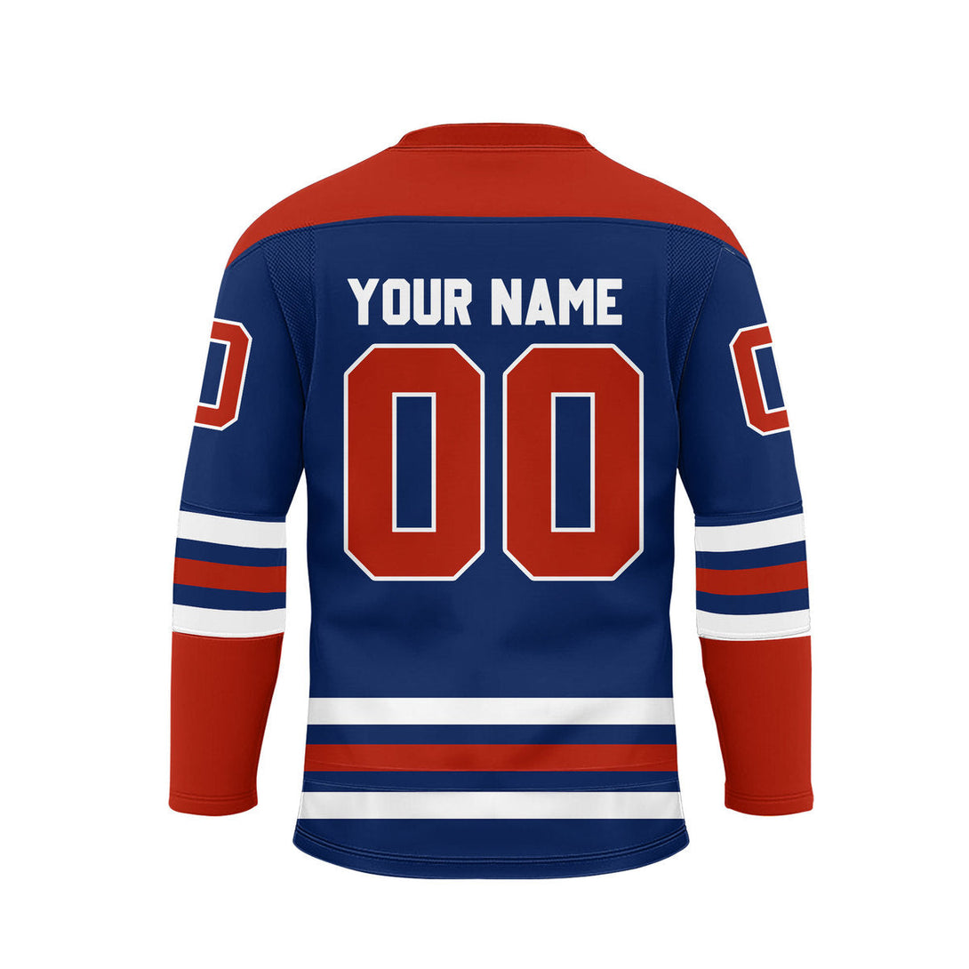 Custom Blue Edmonton Lace Neck Hockey Jersey For Men & Women