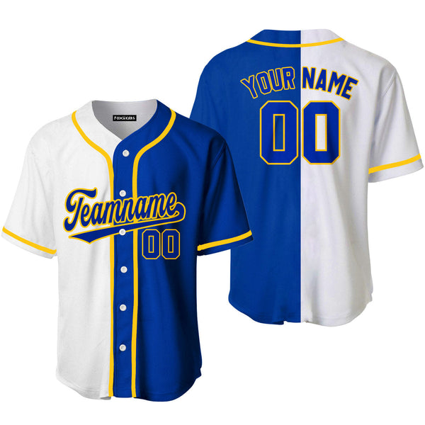 Custom Blue Gold White Split Fashion Baseball Jerseys For Men & Women