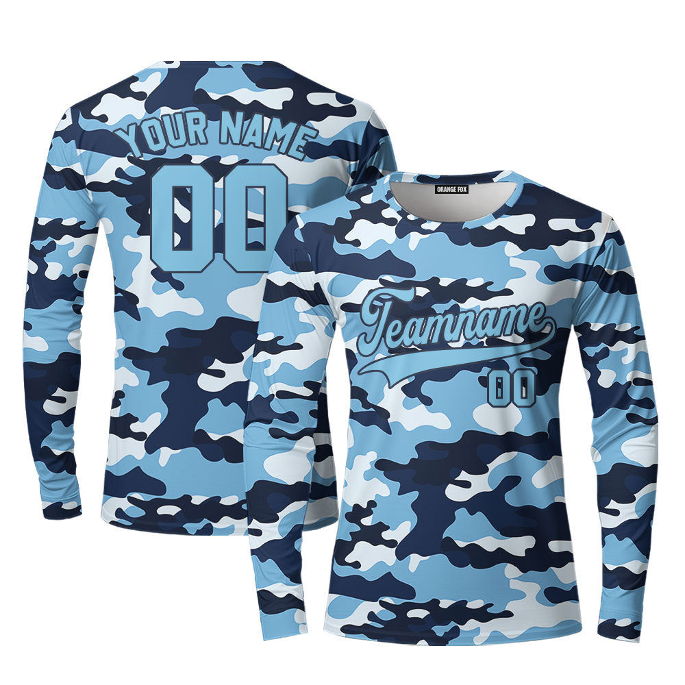 Custom Blue Millitary Camouflage Gray Black Custom Long Sleeve T-Shirt For Men & Women